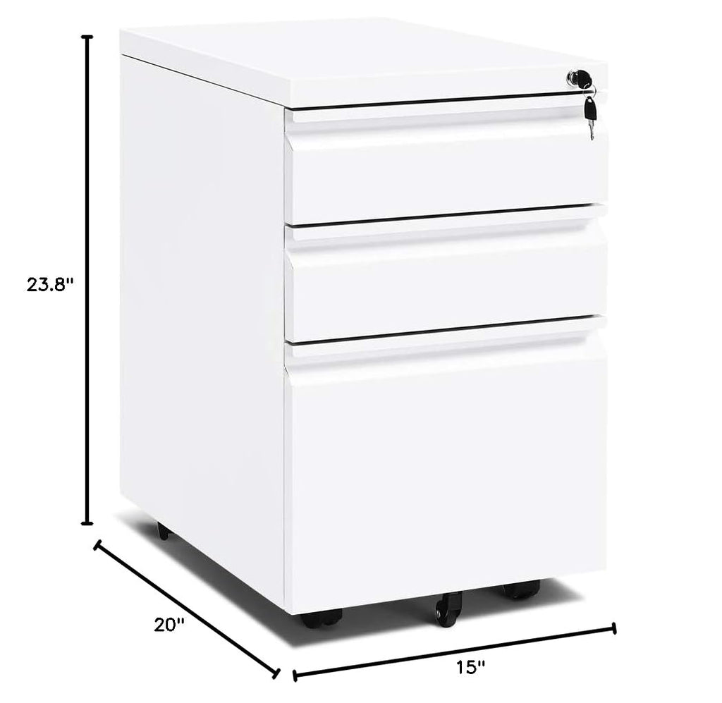 White 3 Drawer Filing Cabinet with Lock G14826