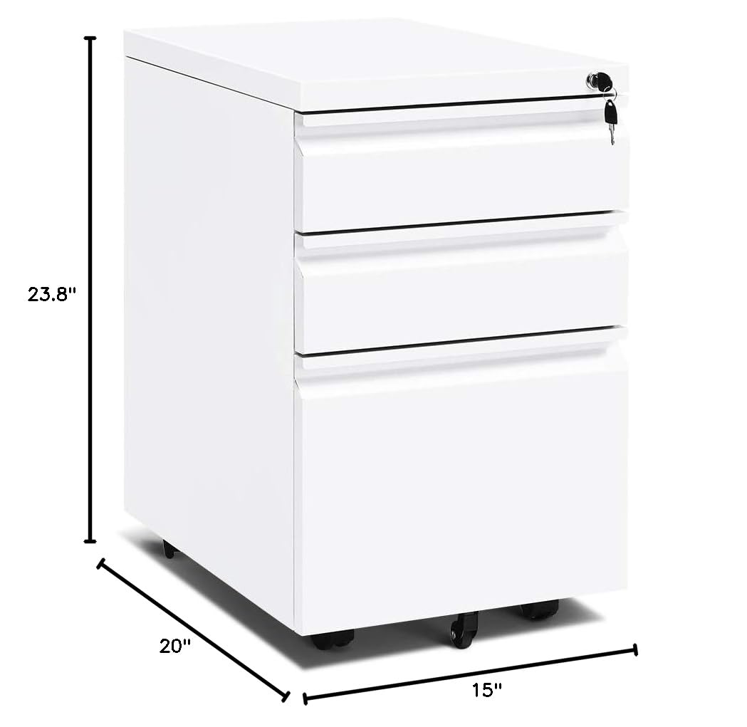 White 3 Drawer Filing Cabinet with Lock G14826