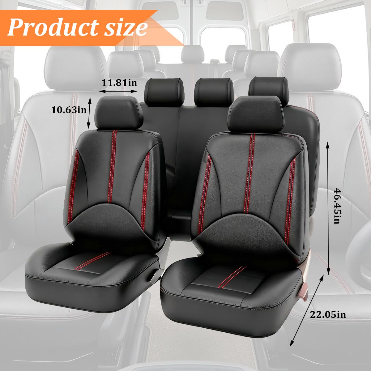 Black Red Leather Car Seat Cover Full Set S463778