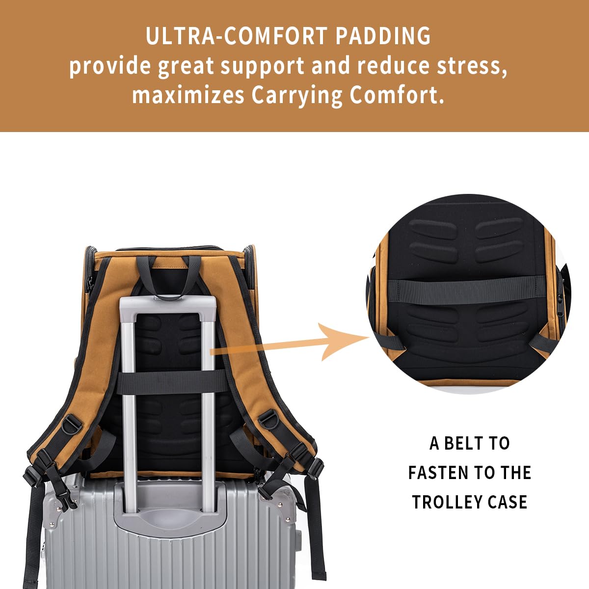 Brown Collapsible Pet Carrier Backpack with Ventilated Mesh M7864