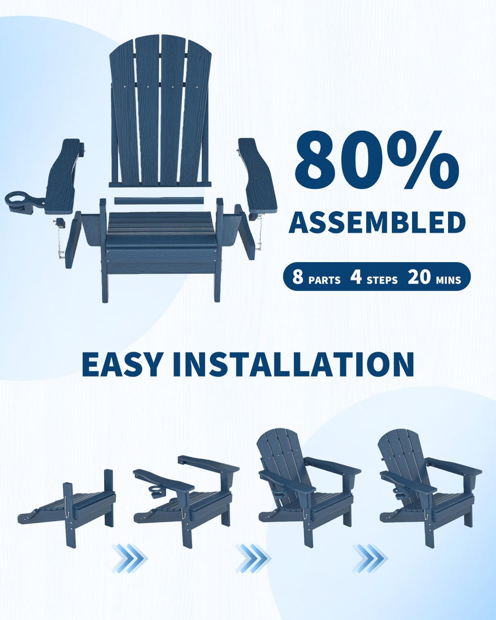 Navy Blue HDPE Folding Adirondack Chair Set of 6 with Cup Holder R832833