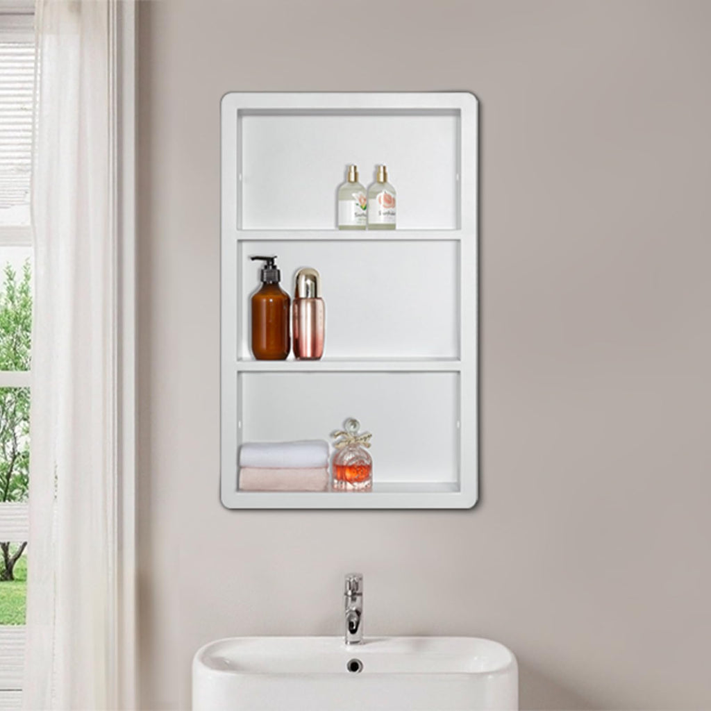 14x24 Matte White Stainless Steel Recessed Medicine Cabinet with 2 Shelves Y96795