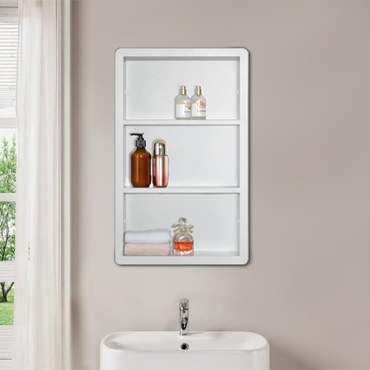 14x24 Matte White Stainless Steel Recessed Medicine Cabinet with 2 Shelves Y96795