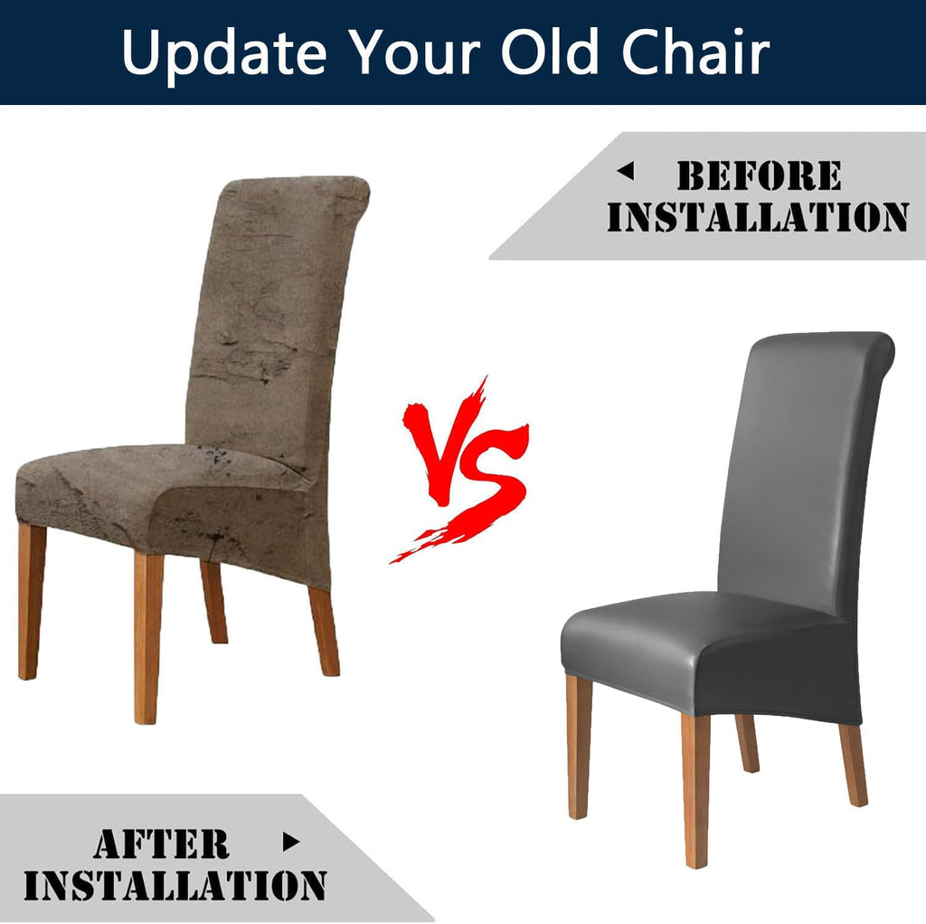 Waterproof PU Leather High Back Dining Chair Covers Set of 2 E485337