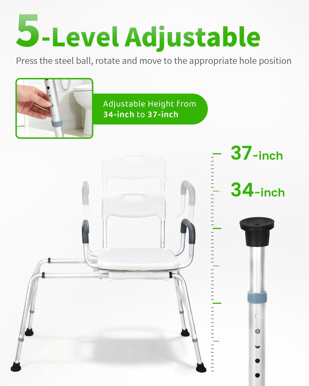 Heavy Duty Sliding Shower Chair with 360⁰ Swivel Seat O7425