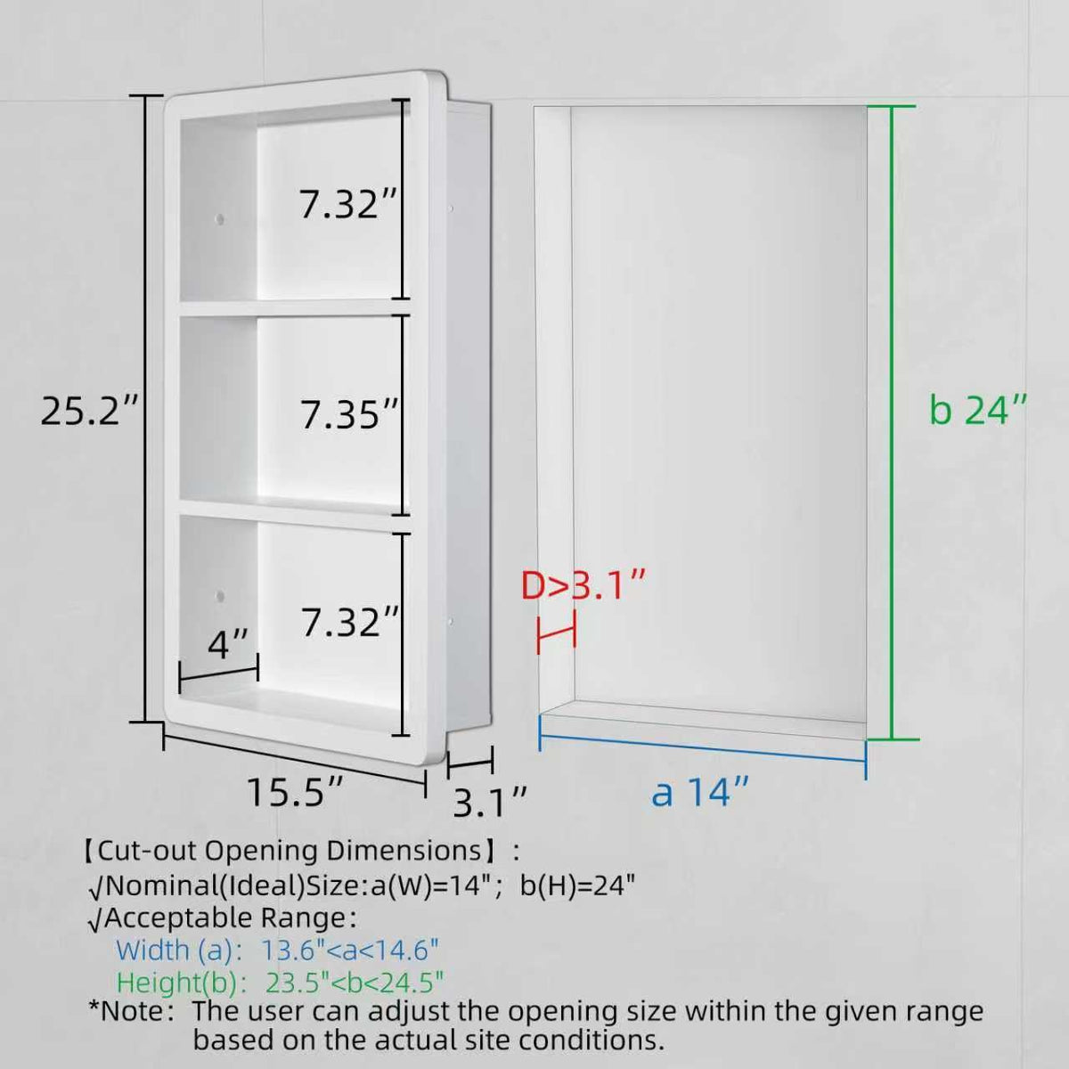 14x24 Matte White Stainless Steel Recessed Medicine Cabinet with 2 Shelves Y96795