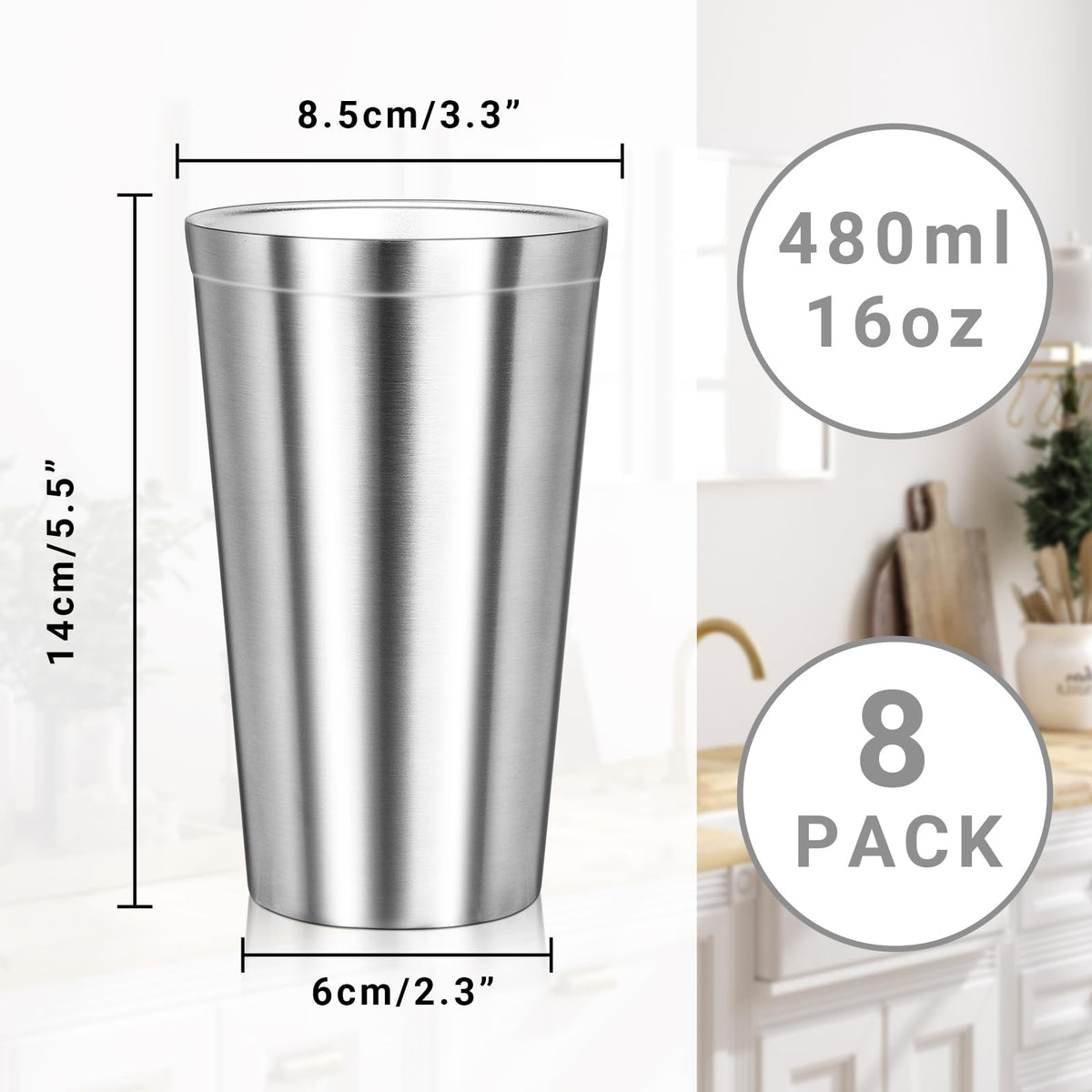 16 oz Stainless Steel Insulated Tumbler 8 Pack Y985