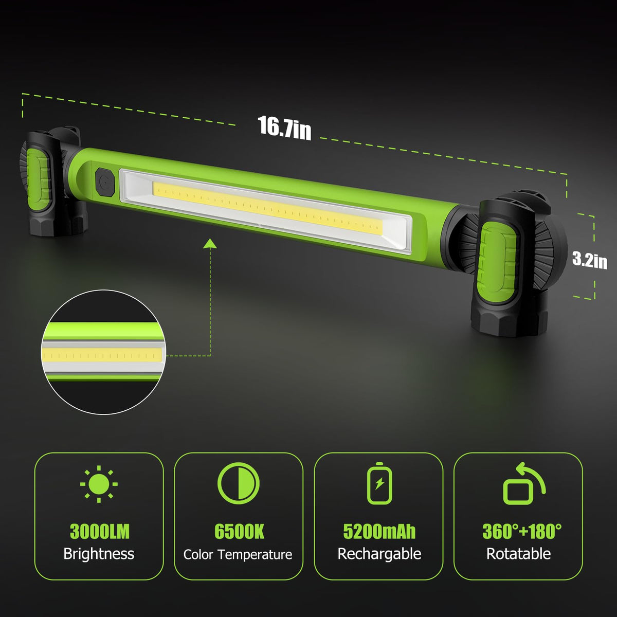 3000LM Magnetic Rechargeable LED Work Light U4705