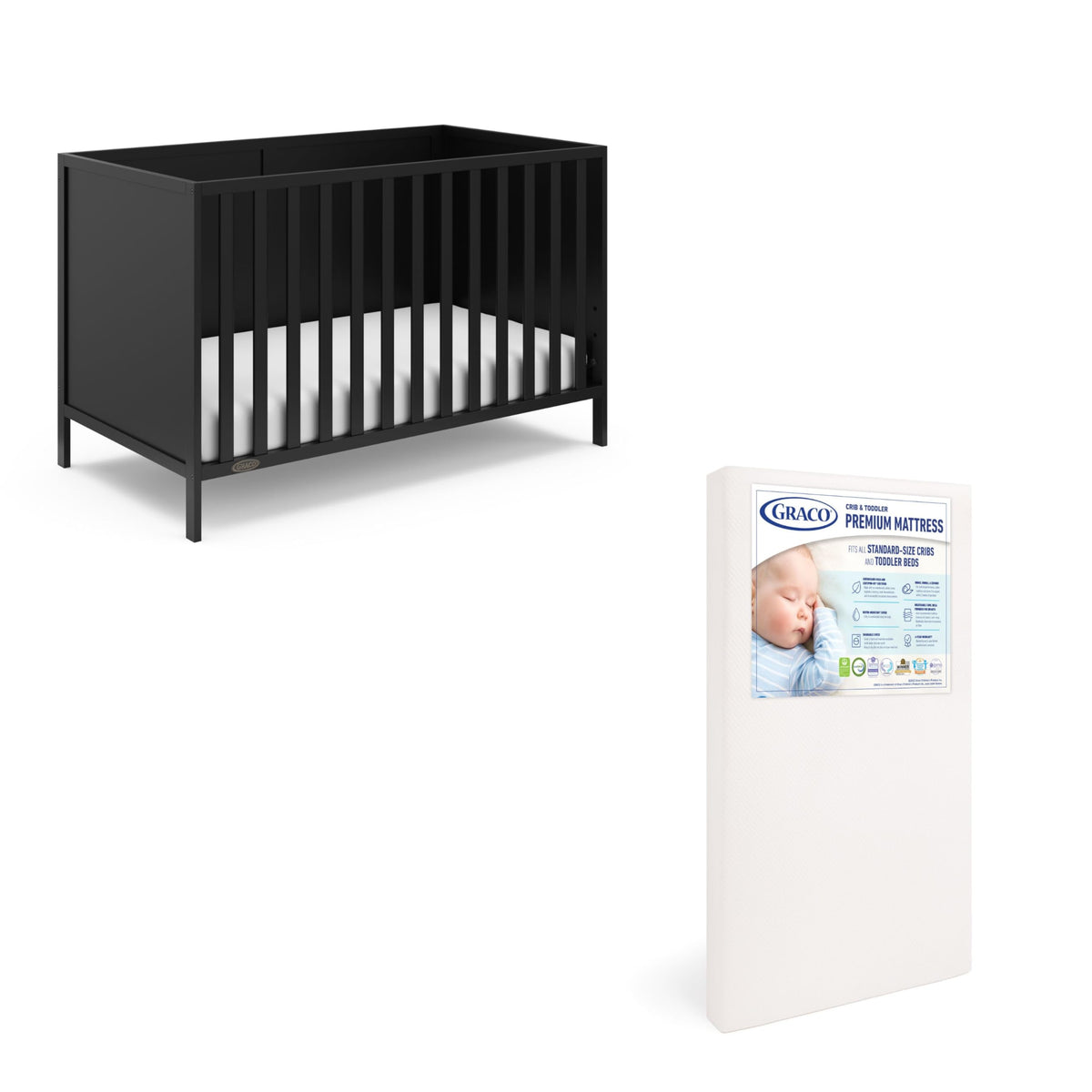 Black Crib and Mattress U402