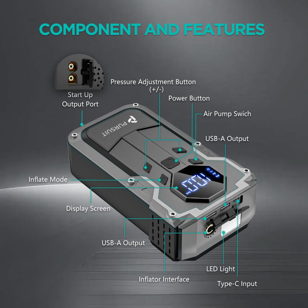 2000A Peak 150PSI Portable Jump Starter with Air Compressor I756