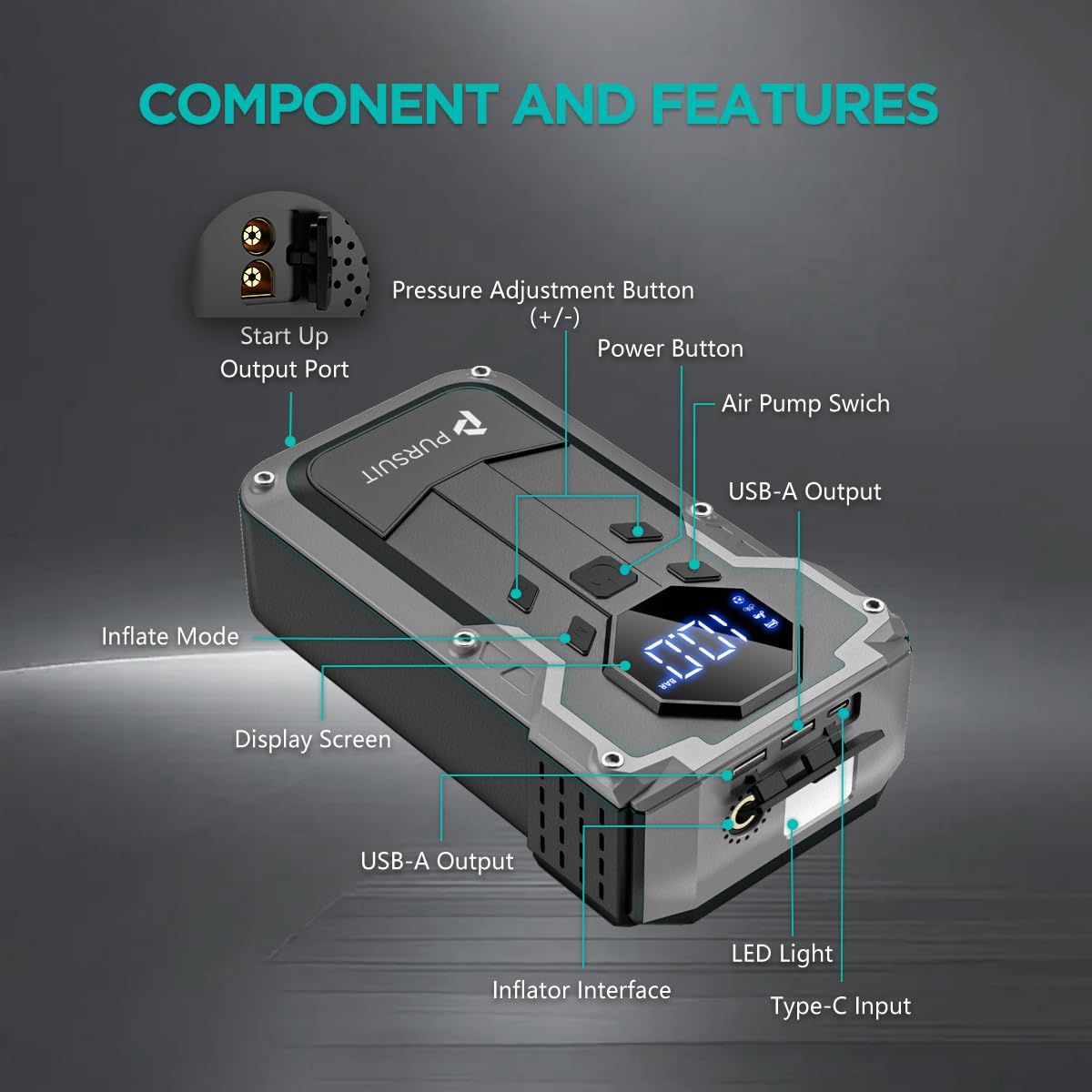 2000A Peak 150PSI Portable Jump Starter with Air Compressor I756