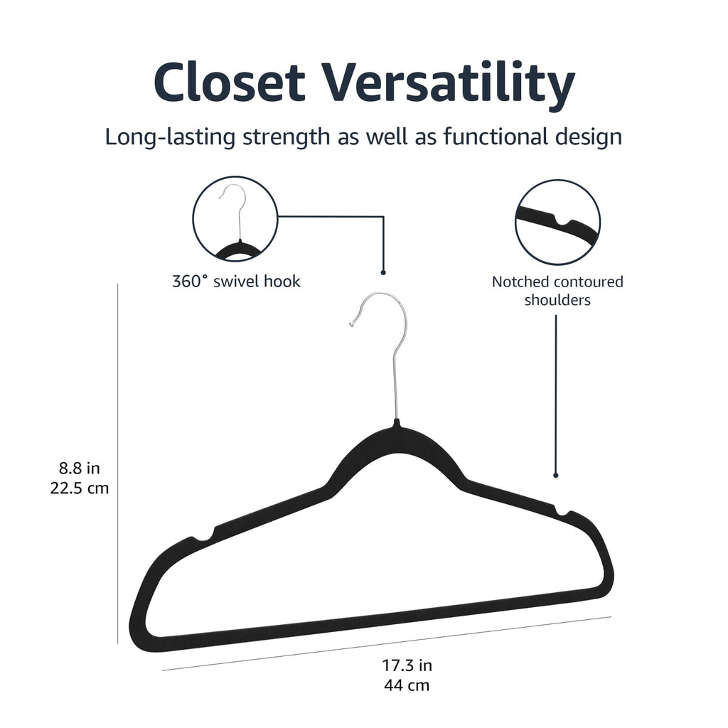 Slim Velvet Non-Slip Suit Hangers, Black, 50-Pack W514610