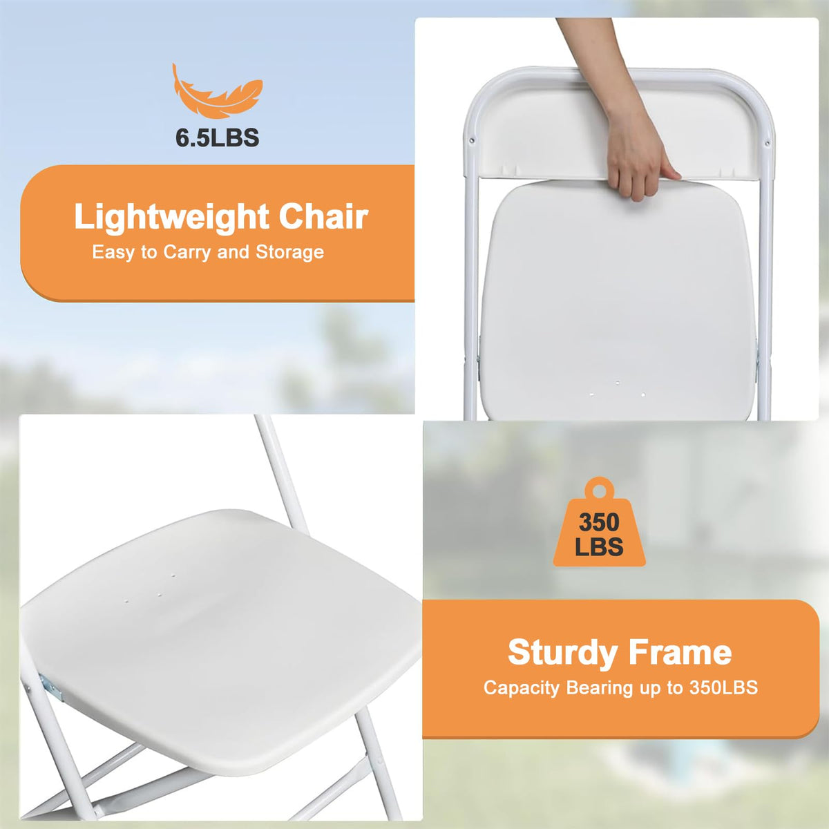 White 10 Pack Folding Chairs with Steel Frame H7281