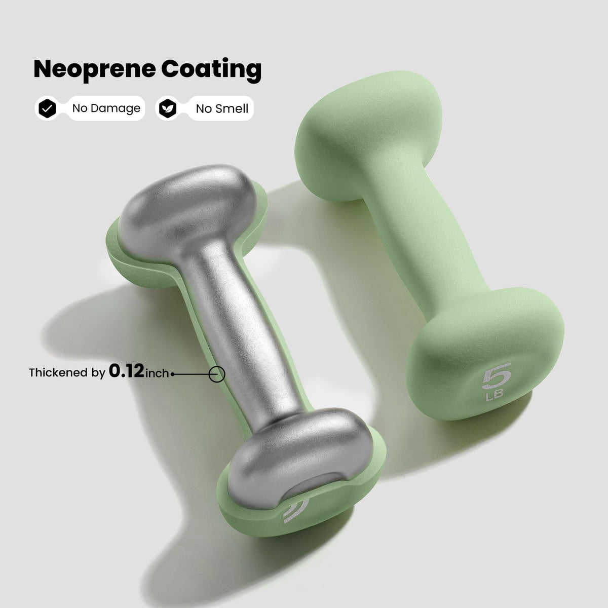 Neoprene Dumbbells Set of 2, 5lb Hand Weights, Green K2893