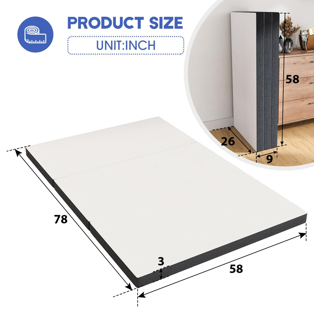 3" Tri Folding Memory Foam Mattress Queen Medium Firm Q6696