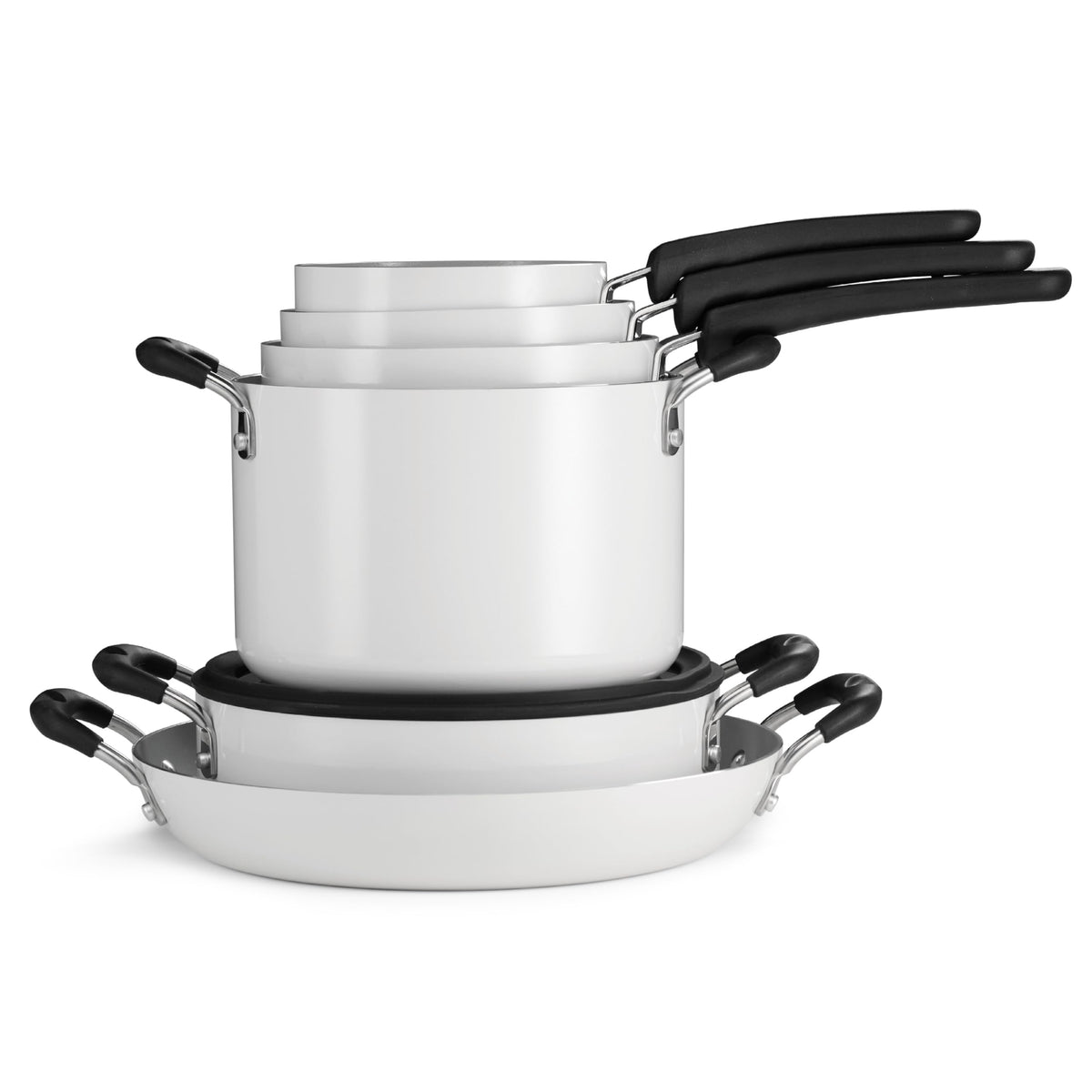 Ceramic Non Stick 11-Piece Nesting Pots and Pans Set White T88667