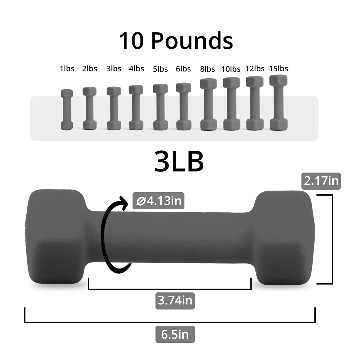 Neoprene Dumbbells Set, 1-15 LB, Anti-Slip, Hex Shape B576400