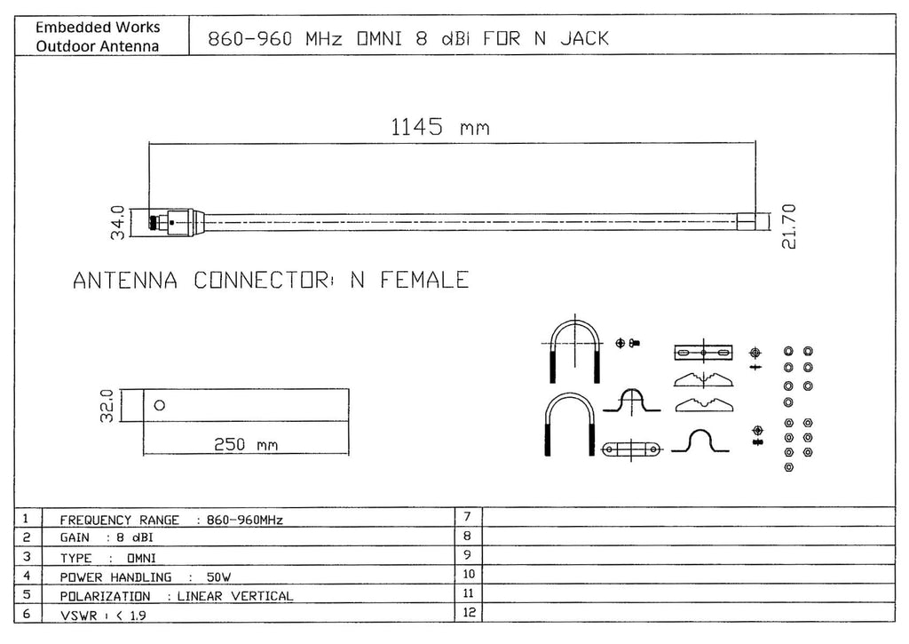 915Mhz 8 dBi Omni LoRa Antenna Y6351