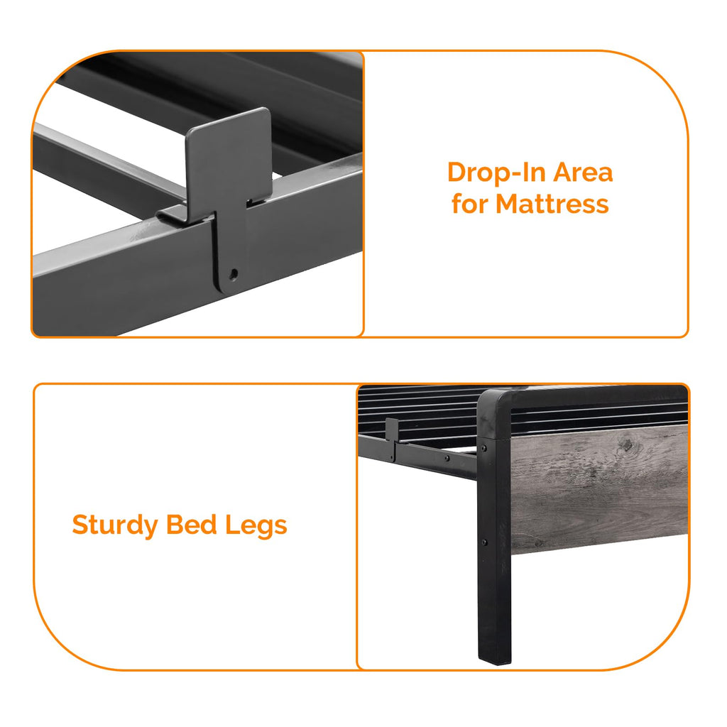 Twin Bed Frame Set of 2 with LED Headboard and USB Charging Station Y124202