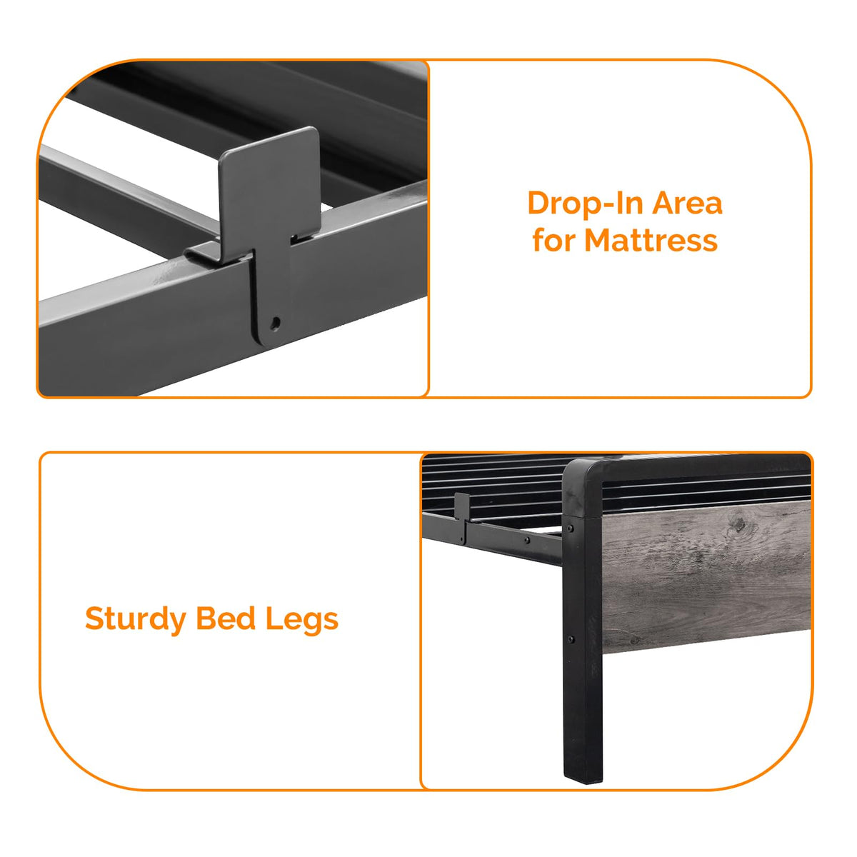Twin Bed Frame Set of 2 with LED Headboard and USB Charging Station Y124202