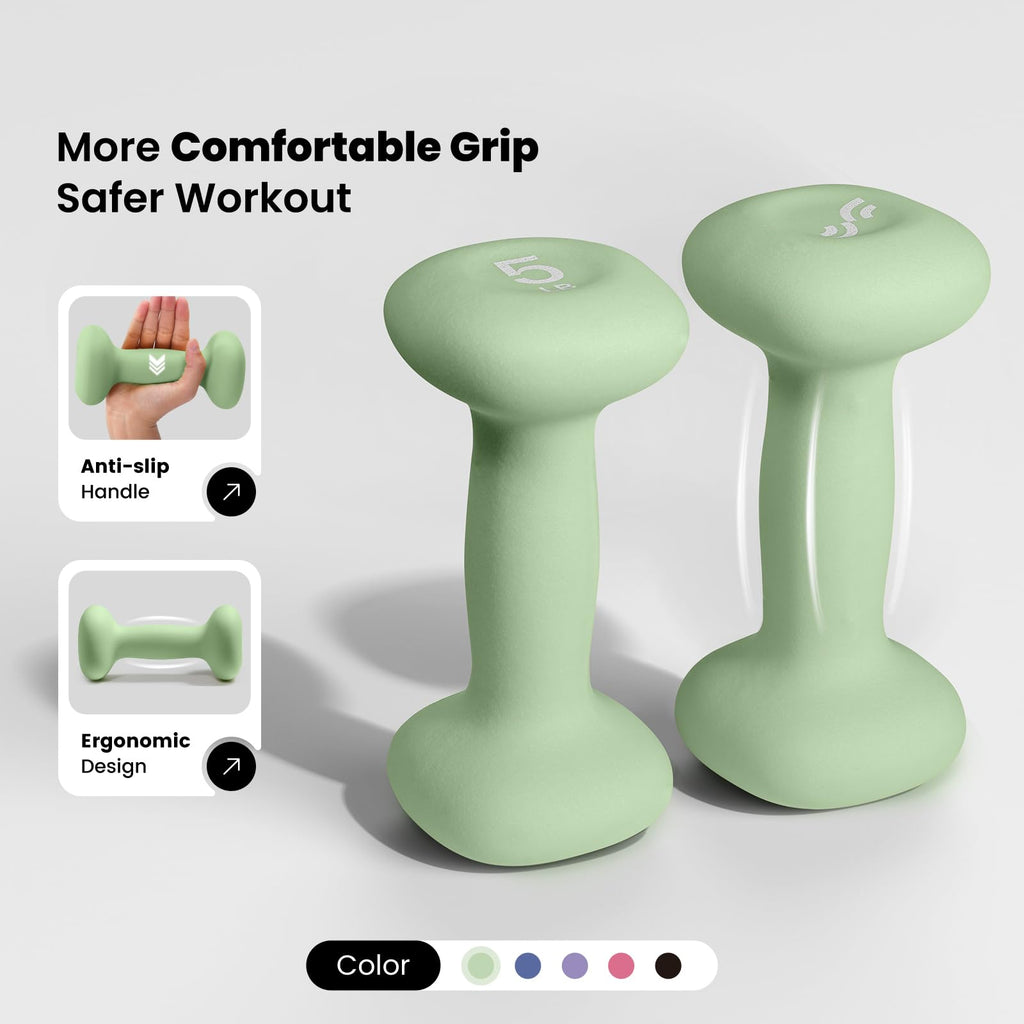 Neoprene Dumbbells Set of 2, 5lb Hand Weights, Green K2893