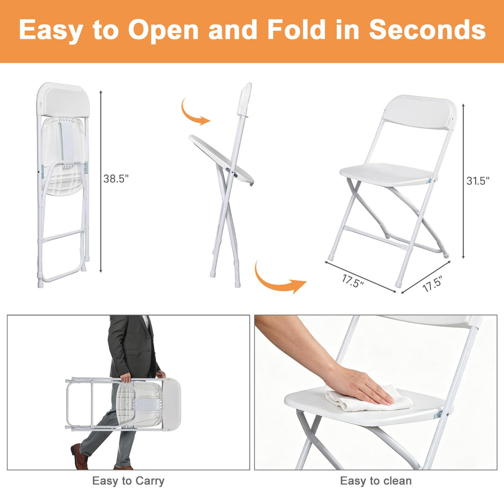 White 10 Pack Folding Chairs with Steel Frame H7281