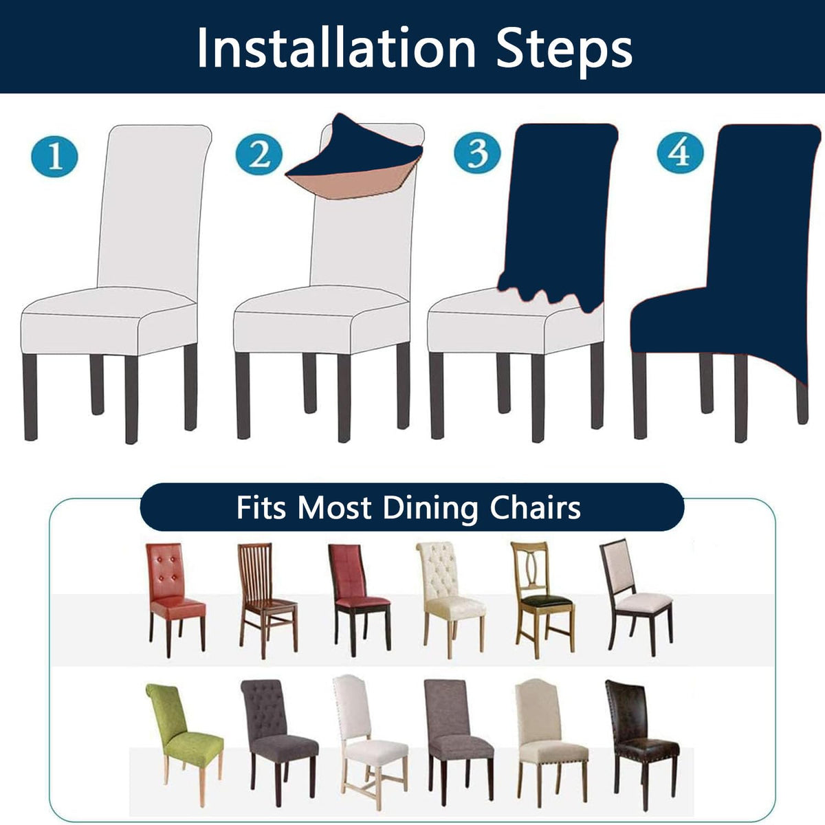 Waterproof PU Leather High Back Dining Chair Covers Set of 2 E485337