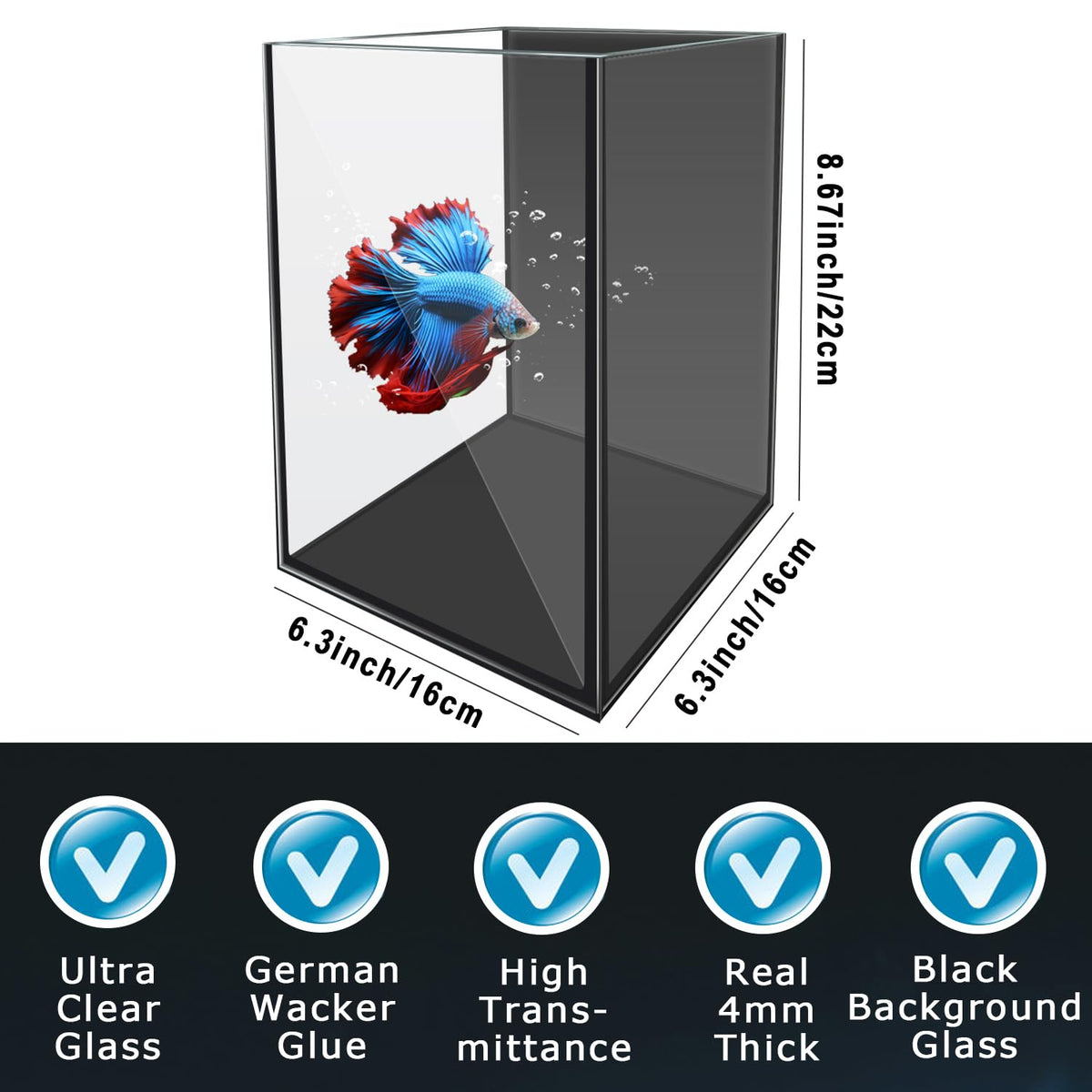 1.5 Gallon Glass Betta Aquarium Starter Kit with LED Light and Power Filter Z918
