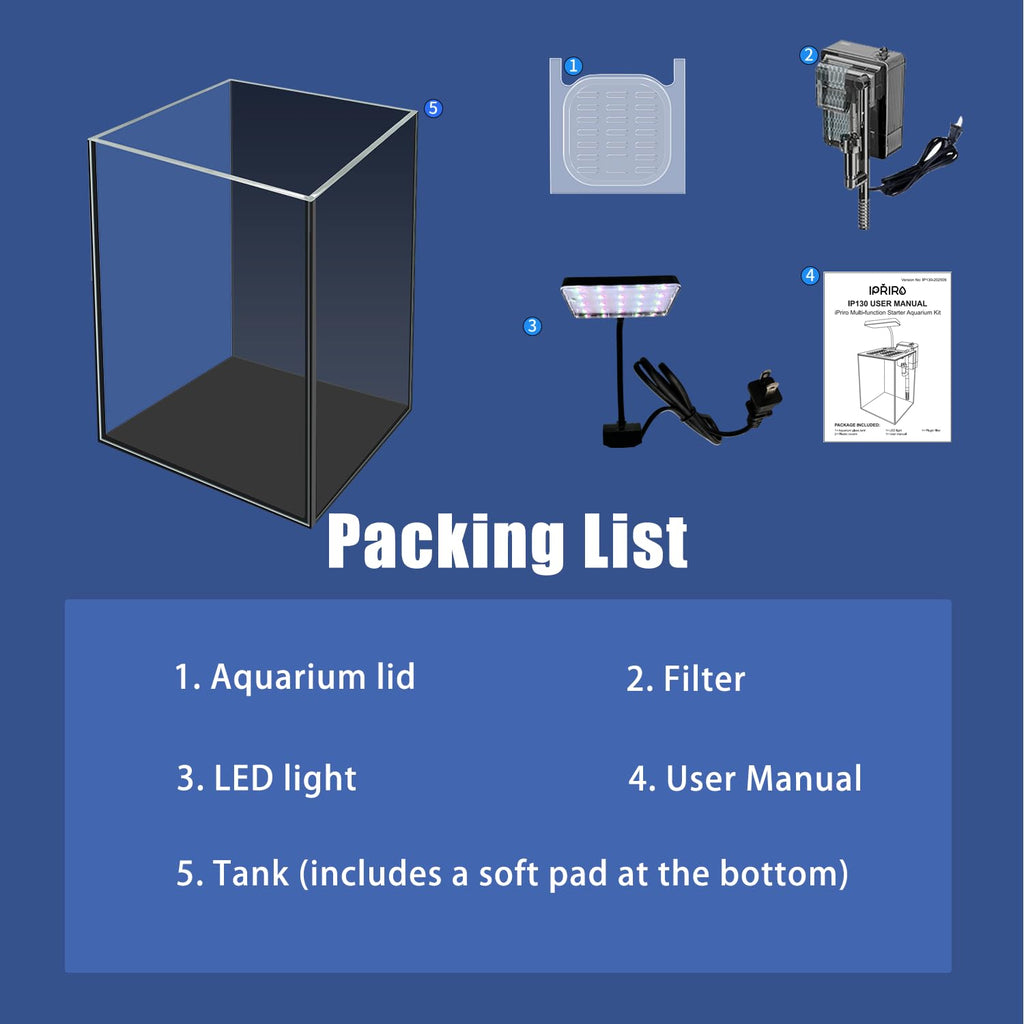 1.5 Gallon Glass Betta Aquarium Starter Kit with LED Light and Power Filter Z918