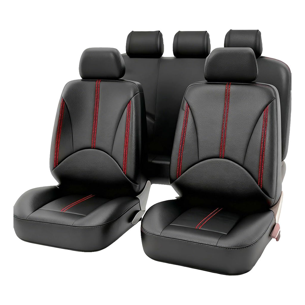 Black Red Leather Car Seat Cover Full Set S463778