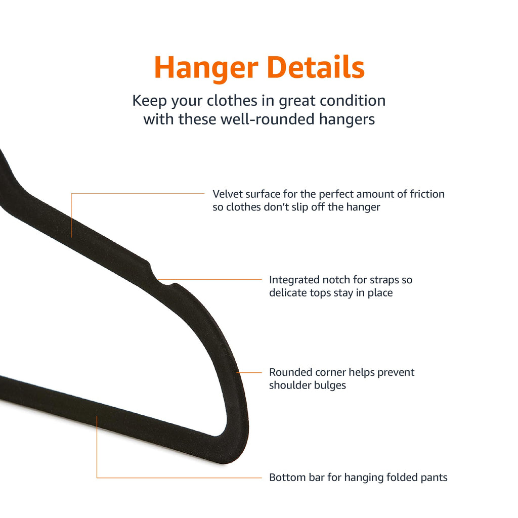 Slim Velvet Non-Slip Suit Hangers, Black, 50-Pack W514610