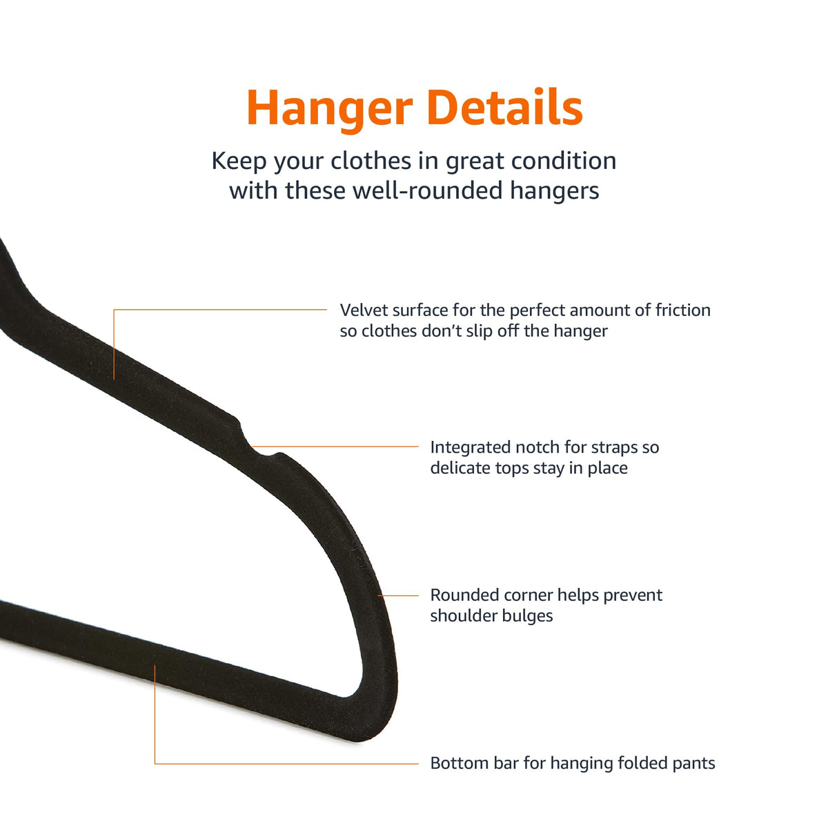 Slim Velvet Non-Slip Suit Hangers, Black, 50-Pack W514610