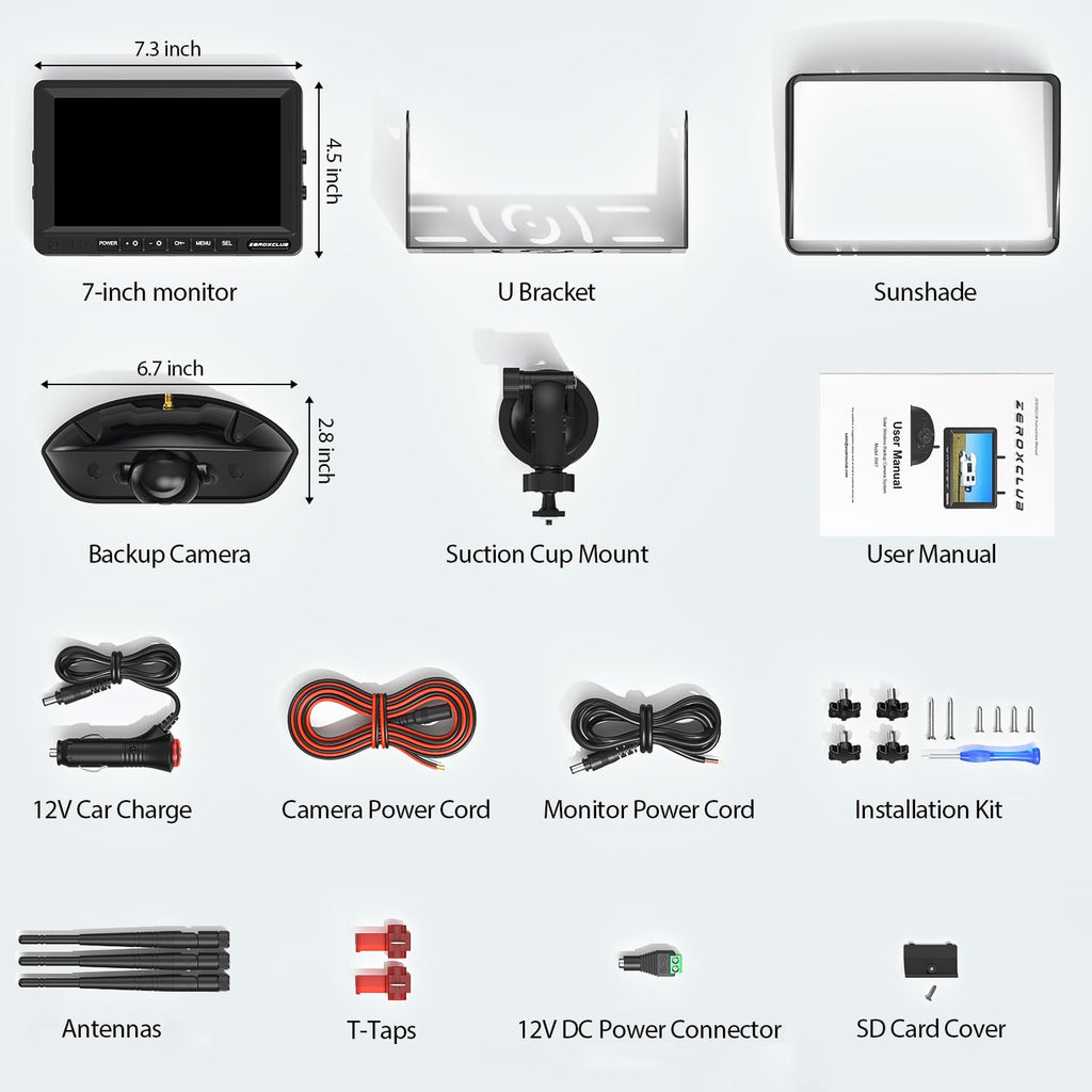 1080P 7" Wireless RV Backup Camera System with DVR Monitor E75139