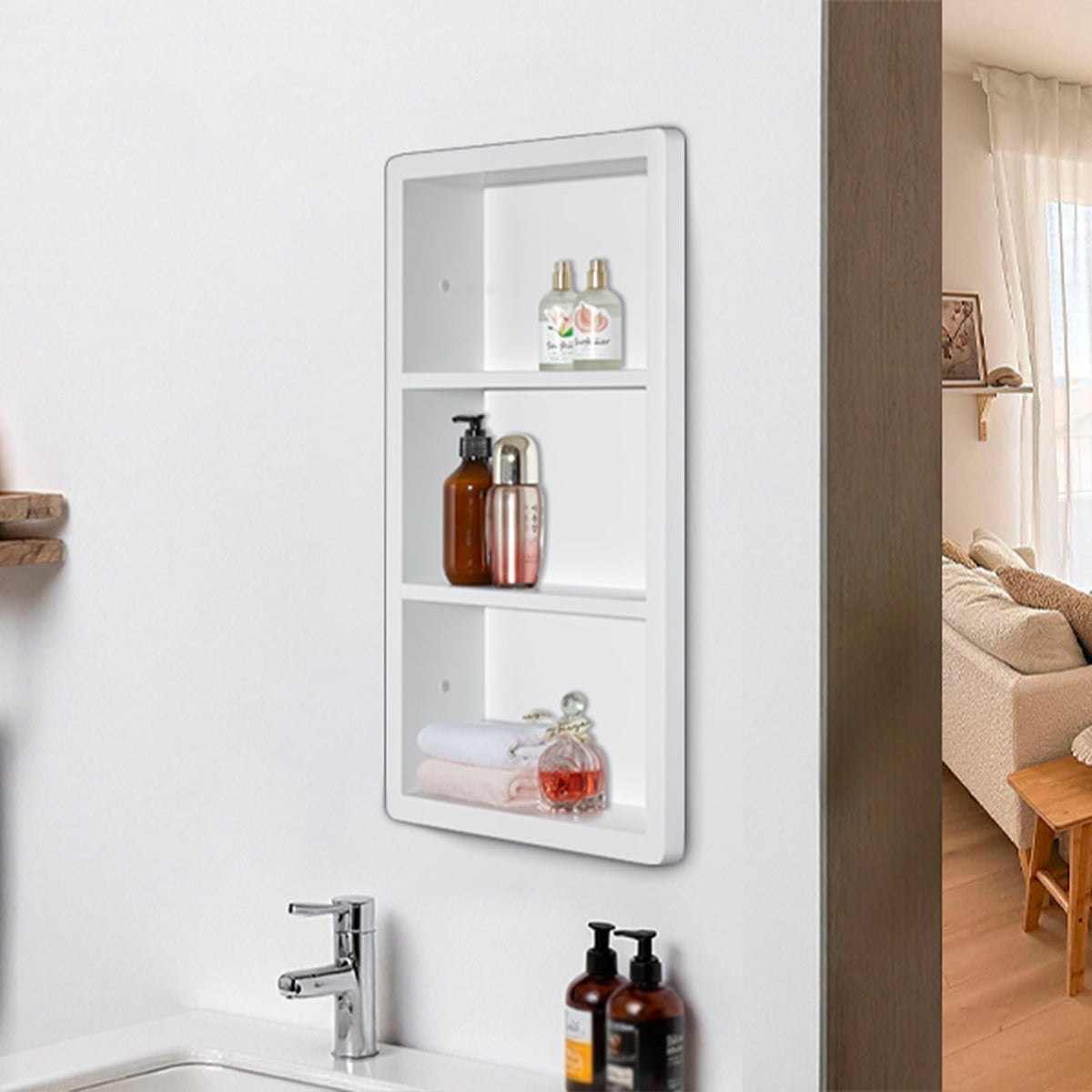 14x24 Matte White Stainless Steel Recessed Medicine Cabinet with 2 Shelves Y96795