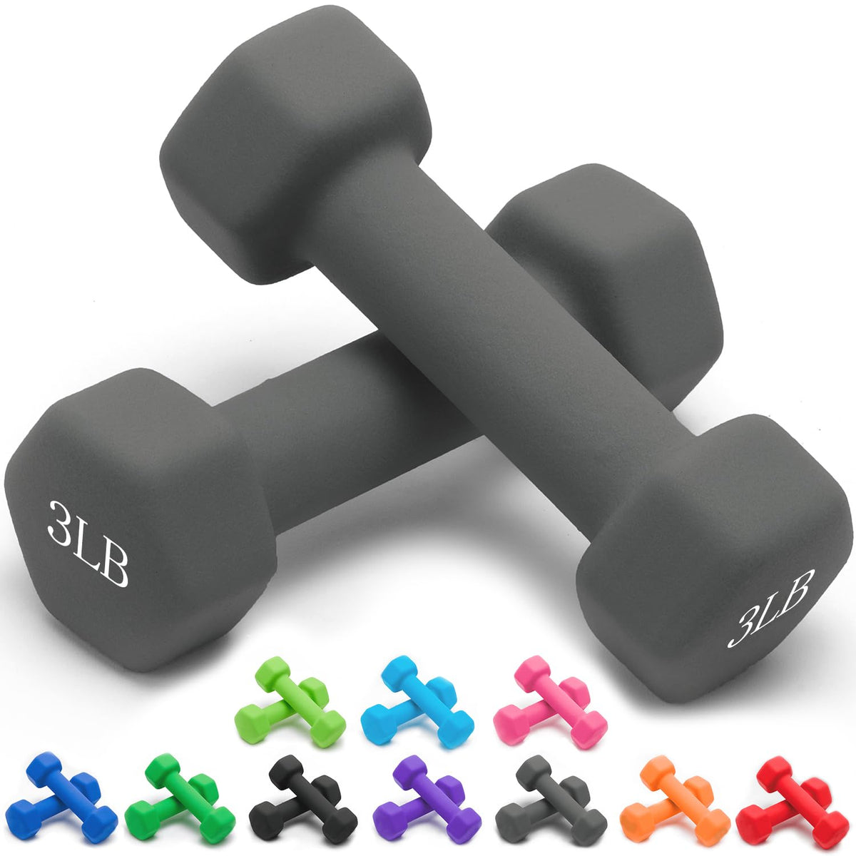 Neoprene Dumbbells Set, 1-15 LB, Anti-Slip, Hex Shape B576400