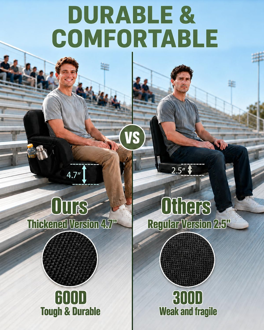 25" Wide Stadium Seats with Armrests & Back Support D885