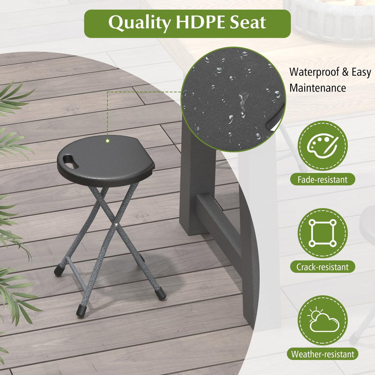 Folding Stool, 18in Portable Collapsible Bar Stool with Handle & Steel Frame P480