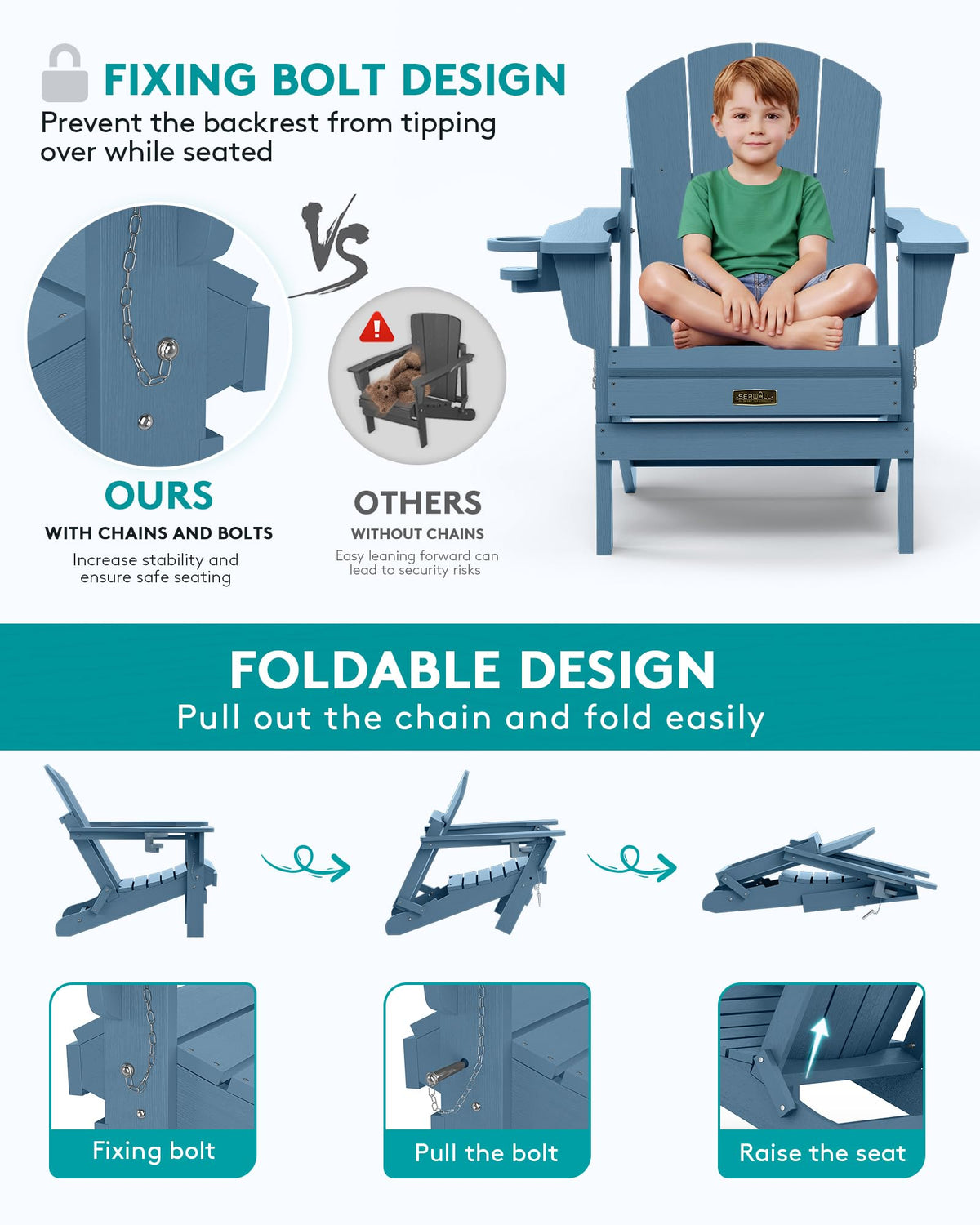 Folding Adirondack Chair Set of 2 with Cup Holder J904