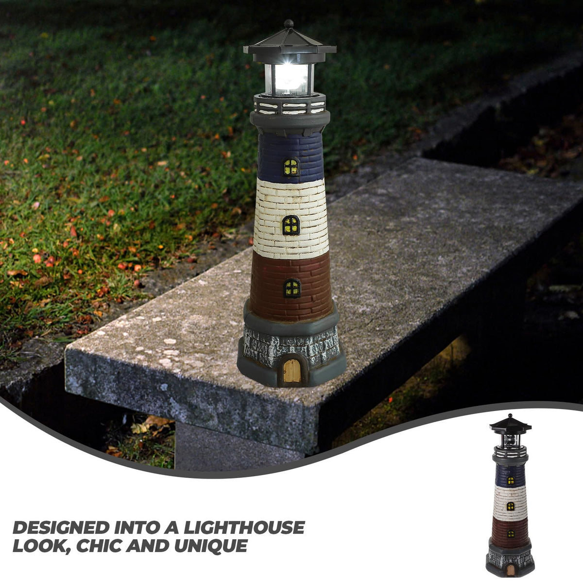 Solar Garden Lighthouse Statue 14.76In Waterproof V21071