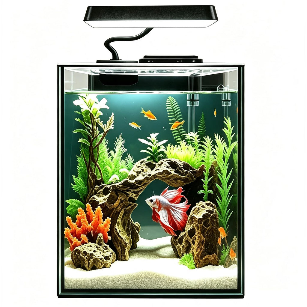 1.5 Gallon Glass Betta Aquarium Starter Kit with LED Light and Power Filter Z918