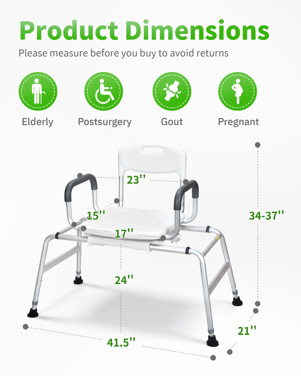 Heavy Duty Sliding Shower Chair with 360⁰ Swivel Seat O7425