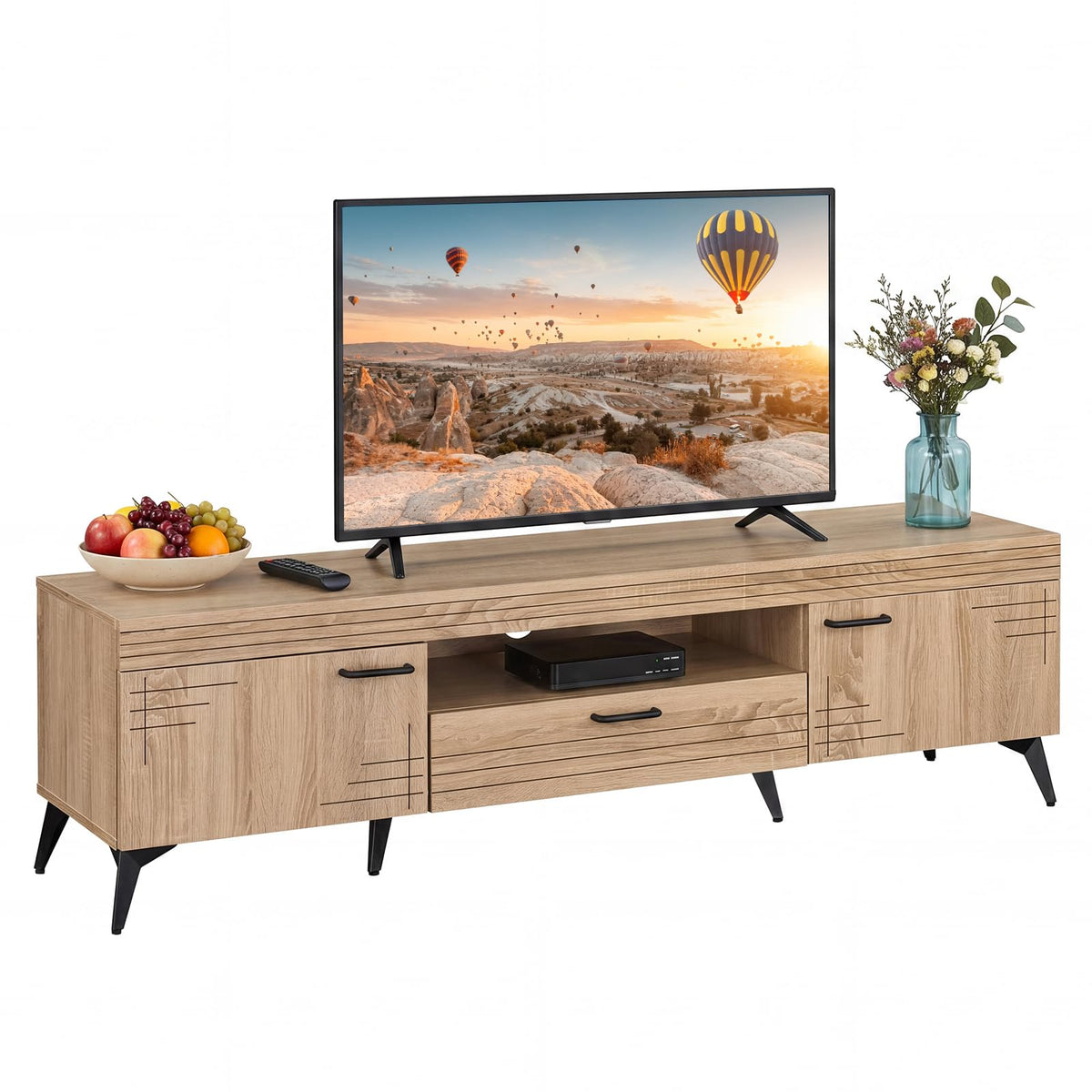 Mid Century Modern TV Stand with Storage Drawer and Open Shelf S98697