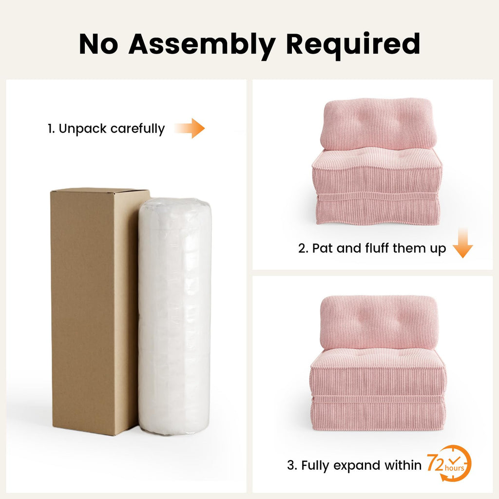 Pink Corduroy 3-in-1 Folding Sofa Bed with Memory Foam Q257704