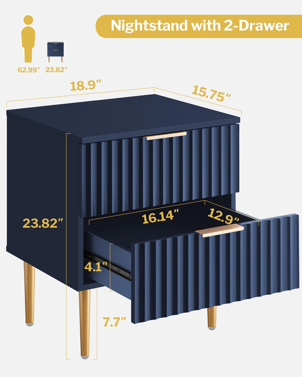 Glossy Nightstand Set of 2 with Drawers Z57964