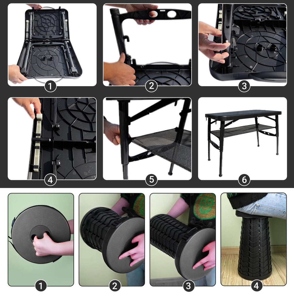 Black 4 Foot Folding Table and Stool E193459