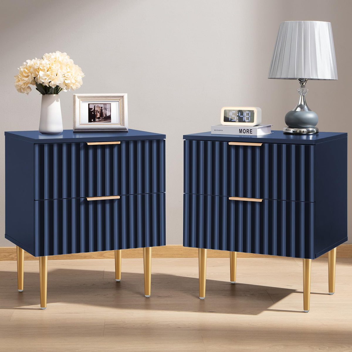 Glossy Nightstand Set of 2 with Drawers Z57964
