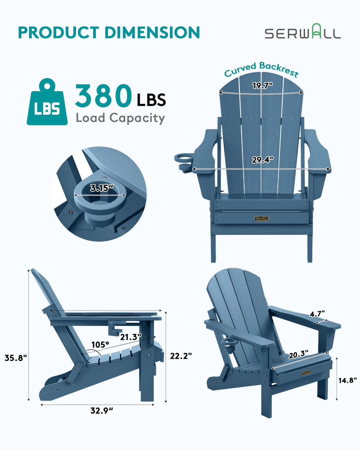 Folding Adirondack Chair Set of 2 with Cup Holder J904