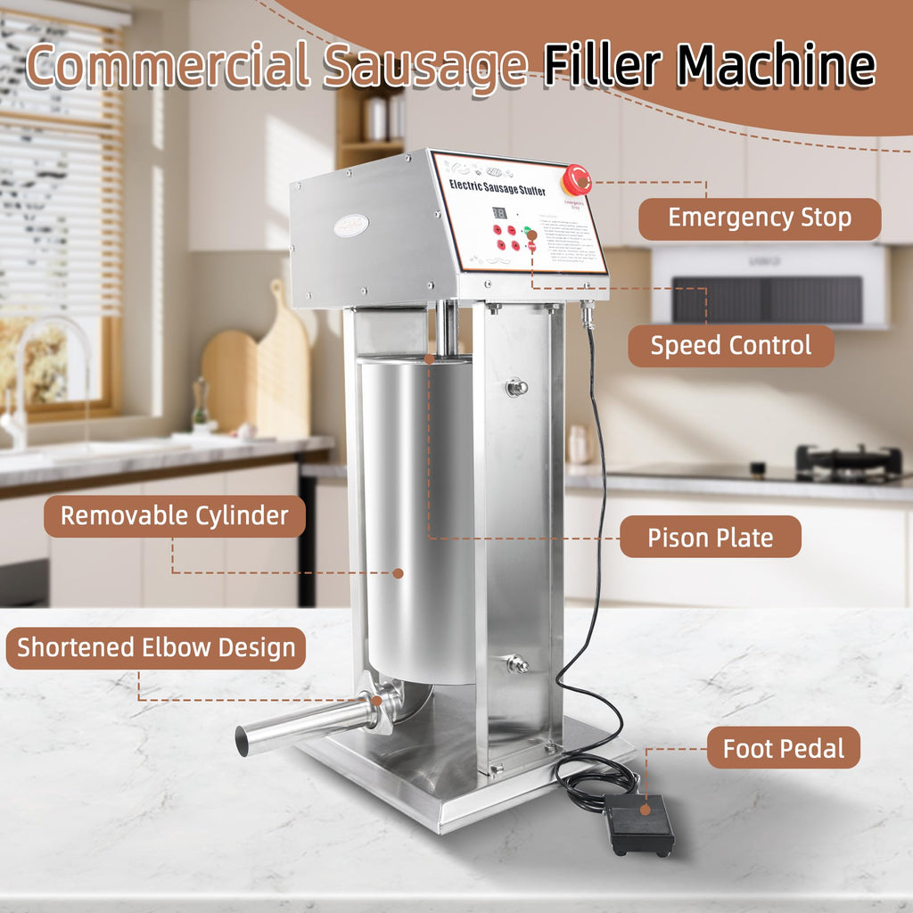 30LB Stainless Steel Electric Sausage Stuffer with 5 Stuffing Tubes C818740