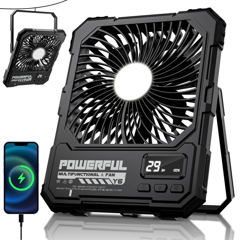 20000mAh Rechargeable Battery Powered Fan with LED Light H121
