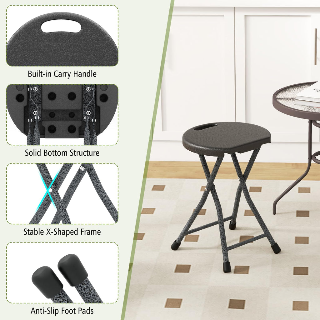 Folding Stool, 18in Portable Collapsible Bar Stool with Handle & Steel Frame P480